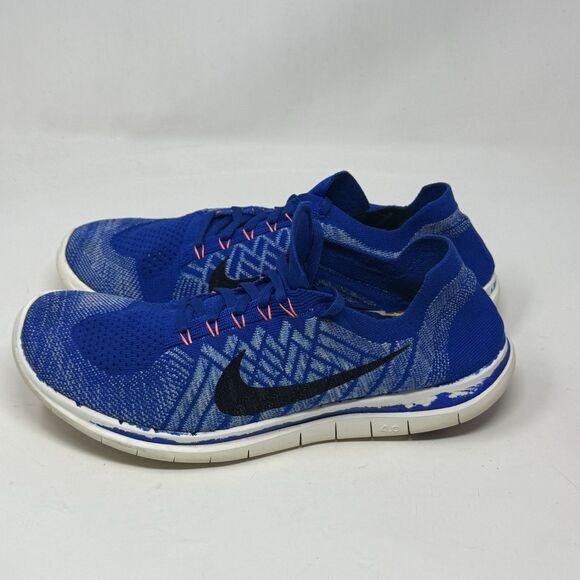 Nike Free 4.0 Flyknit Sneakers Womens 12 Blue Running Shoes Racer Barefoot - Picture 6 of 16